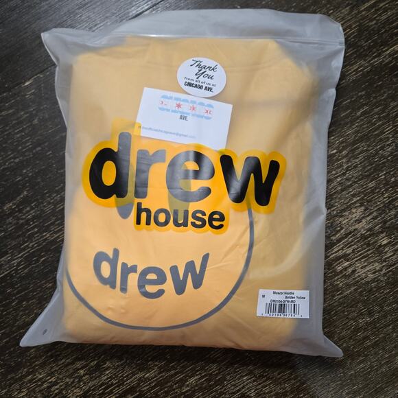 Drew House Oversized Med  Golden Yellow Drew House Mascot Heavyweight Hoodie - Picture 8 of 8